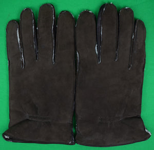 Dunhill Chocolate Suede English Leather Fleece-Lined Gloves