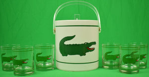 "Set x 6 Cora c1980s Preppy Alligator Highball Glasses w/ Ice Bucket"