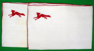 "Set x 2 Red Fox On White Maderia Linen Cocktail Napkins/ Placemats"