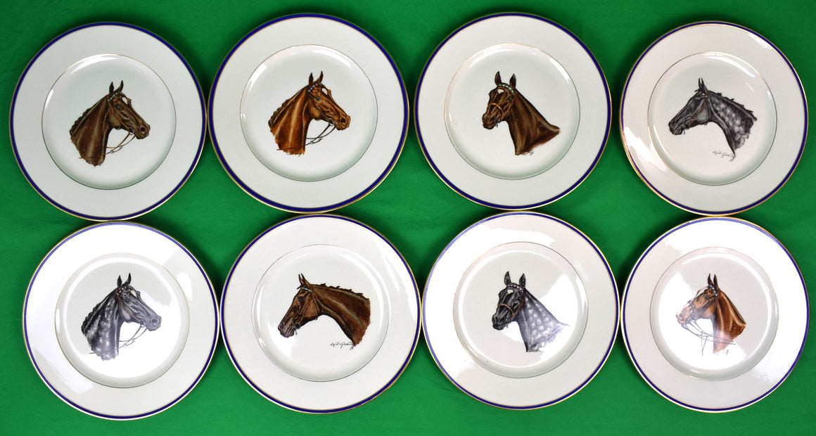 "Set x 8 Cyril Gorainoff Hand-Painted Horse Head Dinner Plates"
