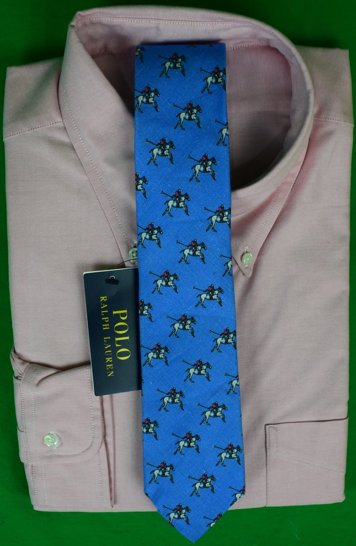 Polo Ralph Lauren Blue Linen Polo Player Tie (New w/ RL Tag)