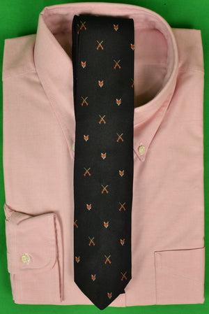 "Polo Ralph Lauren Black Italian Silk Tie w/ Fox Masks & X'd Rifles"