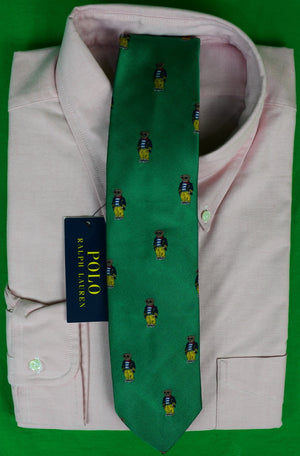 "Polo Ralph Lauren Green Italian Silk Yachtsman Preppy Bear Club Tie" (New w/ RL Tag)