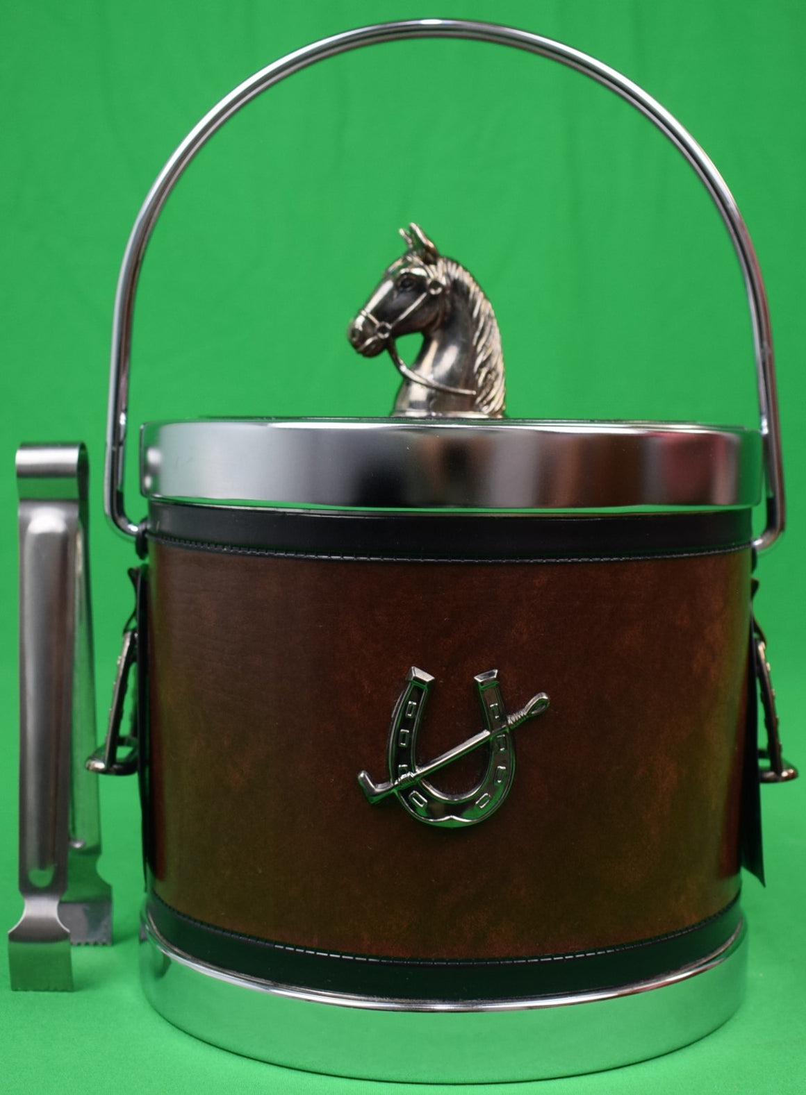 "Equestrian Ice Bucket w/ Tongs" (New/ Old Stock)