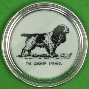 "The Cocker Spaniel Milk Glass c1940s Coaster w/ Sterling Rim" (SOLD)