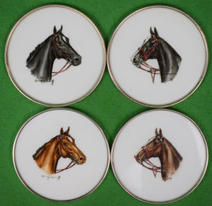 Set x 4 Cyril Gorainoff Horse Head Milk Glass/ Sterling Rim Coasters