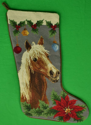 "Needlepoint Horse Head Christmas Stocking w/ Holly Leaves" (New/ Old Stock) (SOLD)