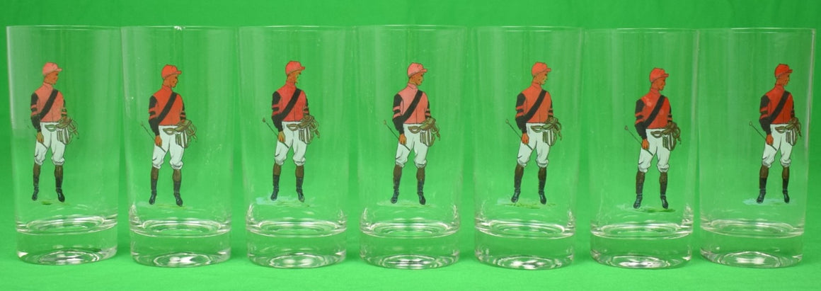 Set Of 7 Hand-Painted Jockey Highball Glasses