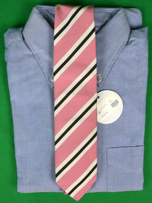 Peter Millar Silk/ Cotton Pink/ Black/ White Mogador Track Stripe Tie (New w/ $125 Tag)
