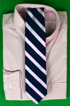 Brooks Brothers Navy/ Pink Stripe English Silk Tie (New w/ BB Tag)