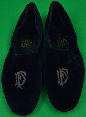 Douglas Fairbanks Jr. Black Velvet Slippers w/ Bullion Monogram Made By Maxwell Dover Street London Sz 11