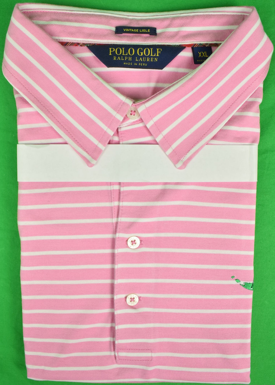 "Ralph Lauren Golf Polo Pink/ White Stripe Shirt w/ Miacomet Club of Nantucket Logo" Sz: XXL