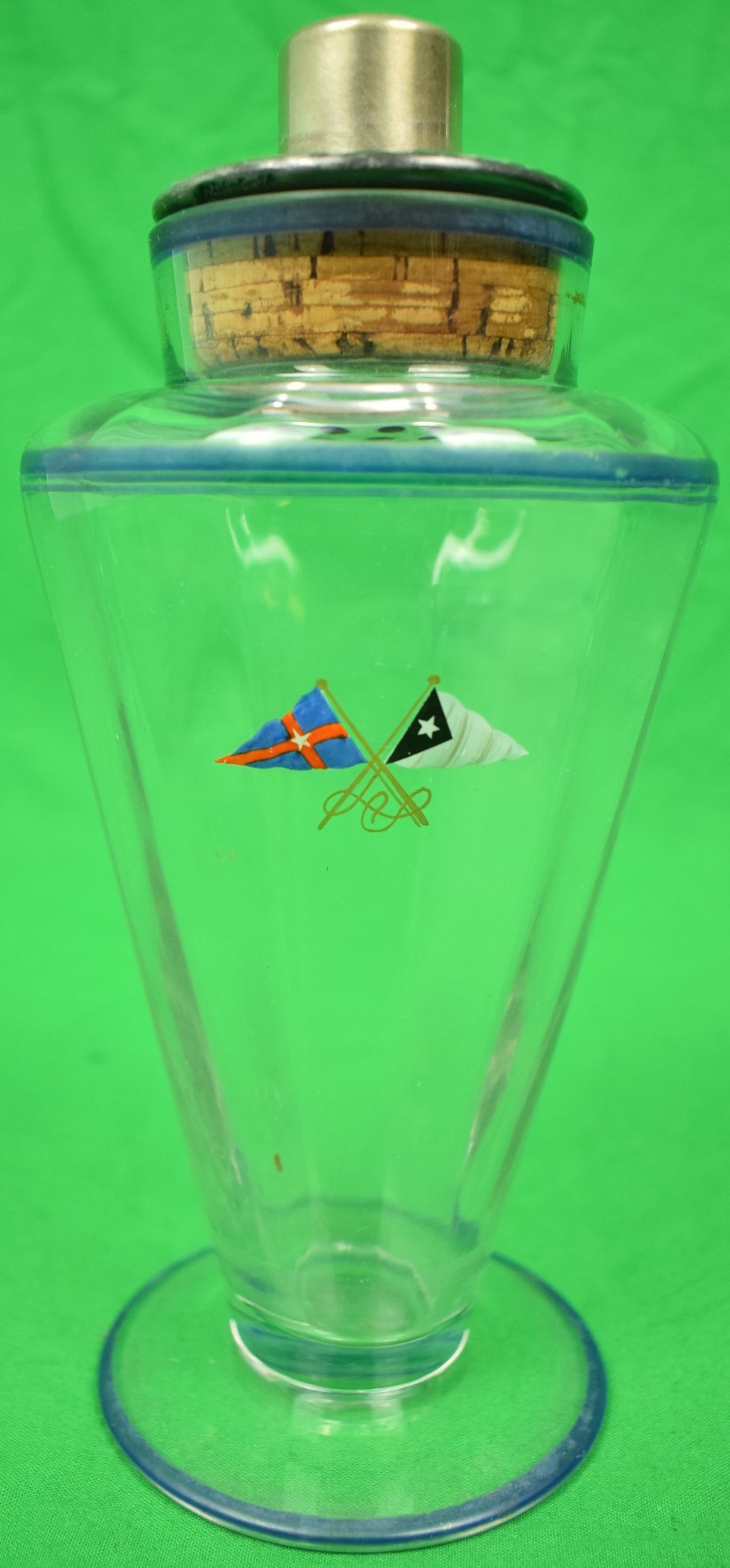 Art Deco Glass c1924 Cocktail Shaker w/ Hand-Painted New York Yacht Club Signal Flags
