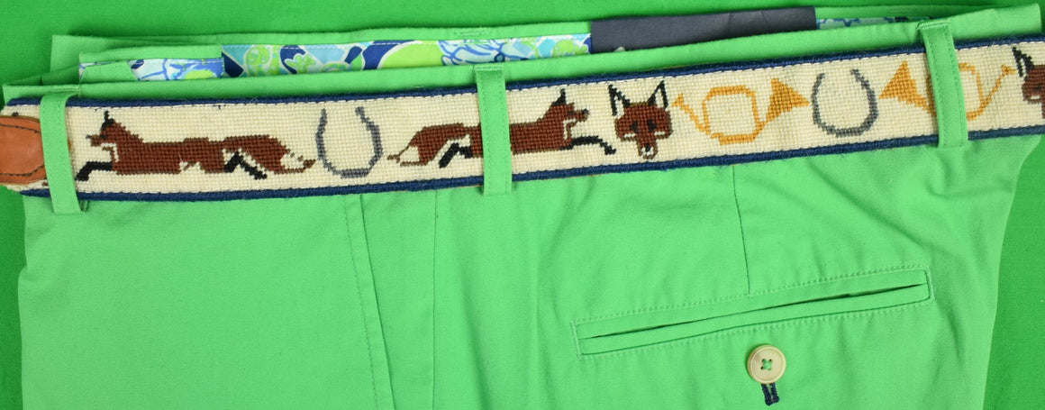 Hand-Needlepoint Fox-Hunt Belt Sz: 29"W