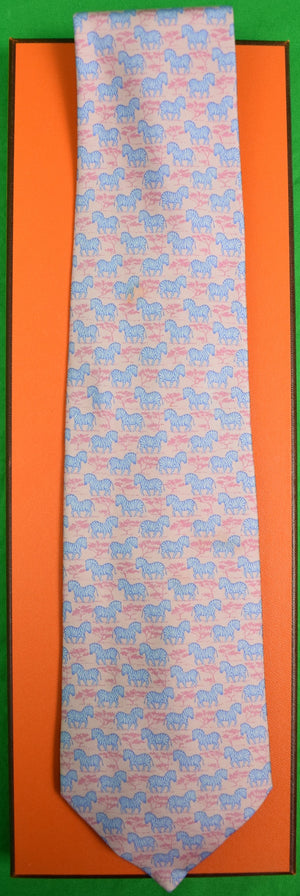 "Hermes Paris Lavender Zebras on Pale Rose Safari Print Tie" (NWT & "H" Box)