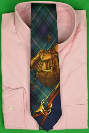 "Polo Ralph Lauren Navy/ Green Tartan Equestrian Print Tie"