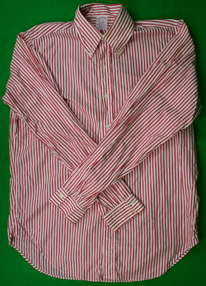 Brooks Brothers Bengal Stripe Red Broadcloth BD Shirt Sz 16-XL