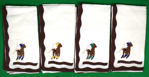 Set Of 4 Madeira Linen Polo Player Embroidered Napkins