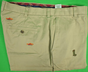 Brooks Brothers Brushed Cotton Clark Chino Trousers w/ Embroidered Fly-Fishing Motif Sz: 40/ 32 (New w/o Tag!)
