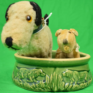 "Two Steiff Dogs w/ c1930s Dog 'Watering' Bowl"