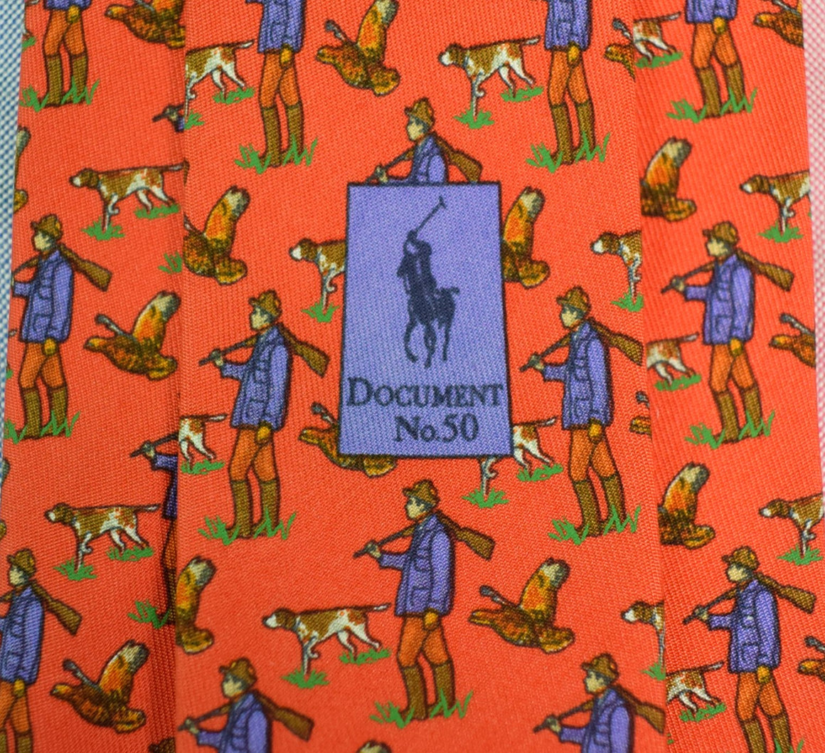 "Polo by Ralph Lauren Orange Huntsman/ Game Dog Italian Silk Tie"