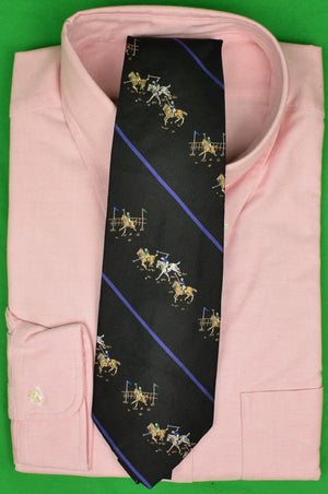 Polo by Ralph Lauren Black w/ Purple Stripe Polo Match Motif Jacquard Silk Tie