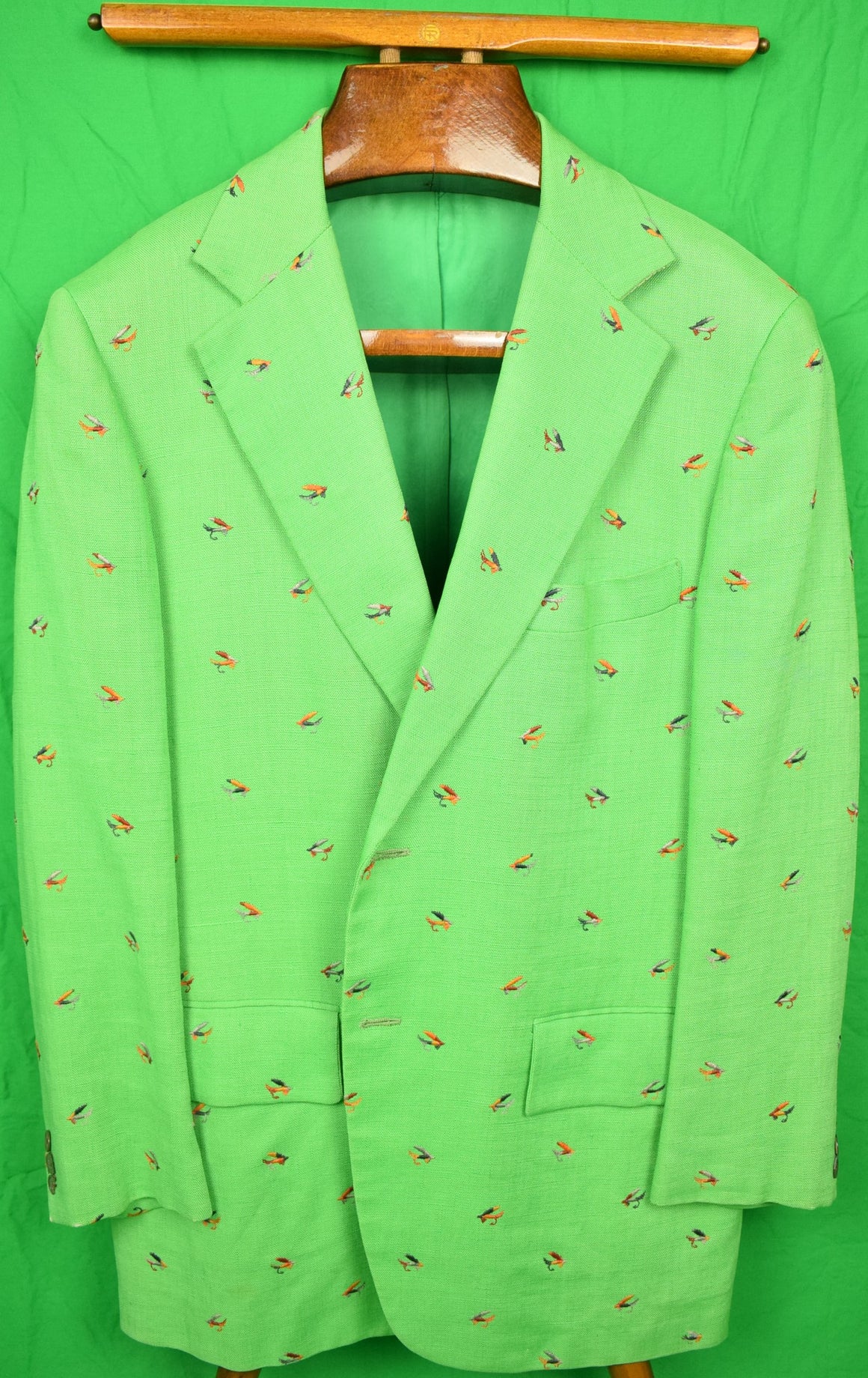 "Chipp 'Trout Fly' Embroidered Irish Moygashel Green Linen Blazer"