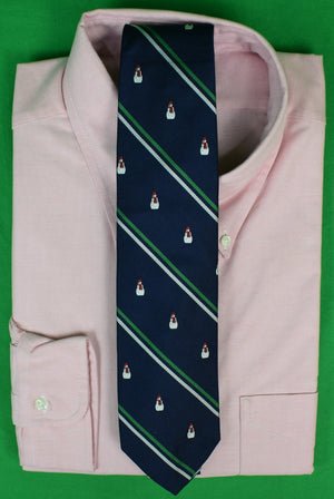 "Brooks Brothers Navy/ Green Stripe Snowman Motif English Silk Tie" (New w/ Tag)