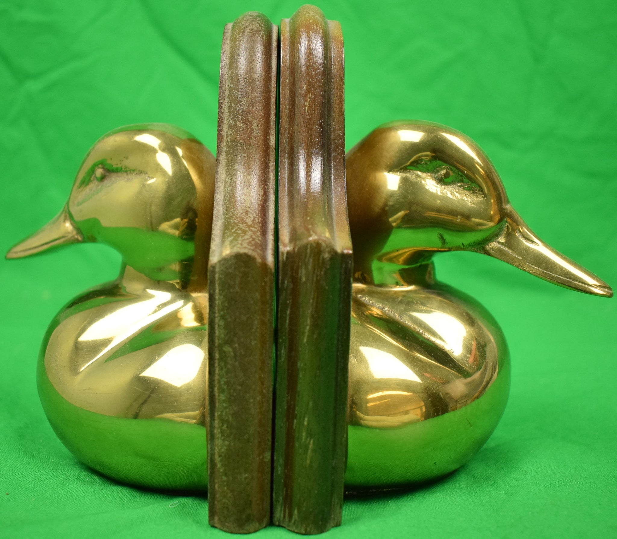 Brass Duck Head Bookends With Black Band Neck- a Pair