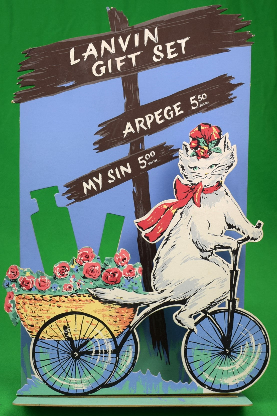Lanvin Paris Arpege/ My Sin Gift Set Advert Sign w/ Cat On Bicycle