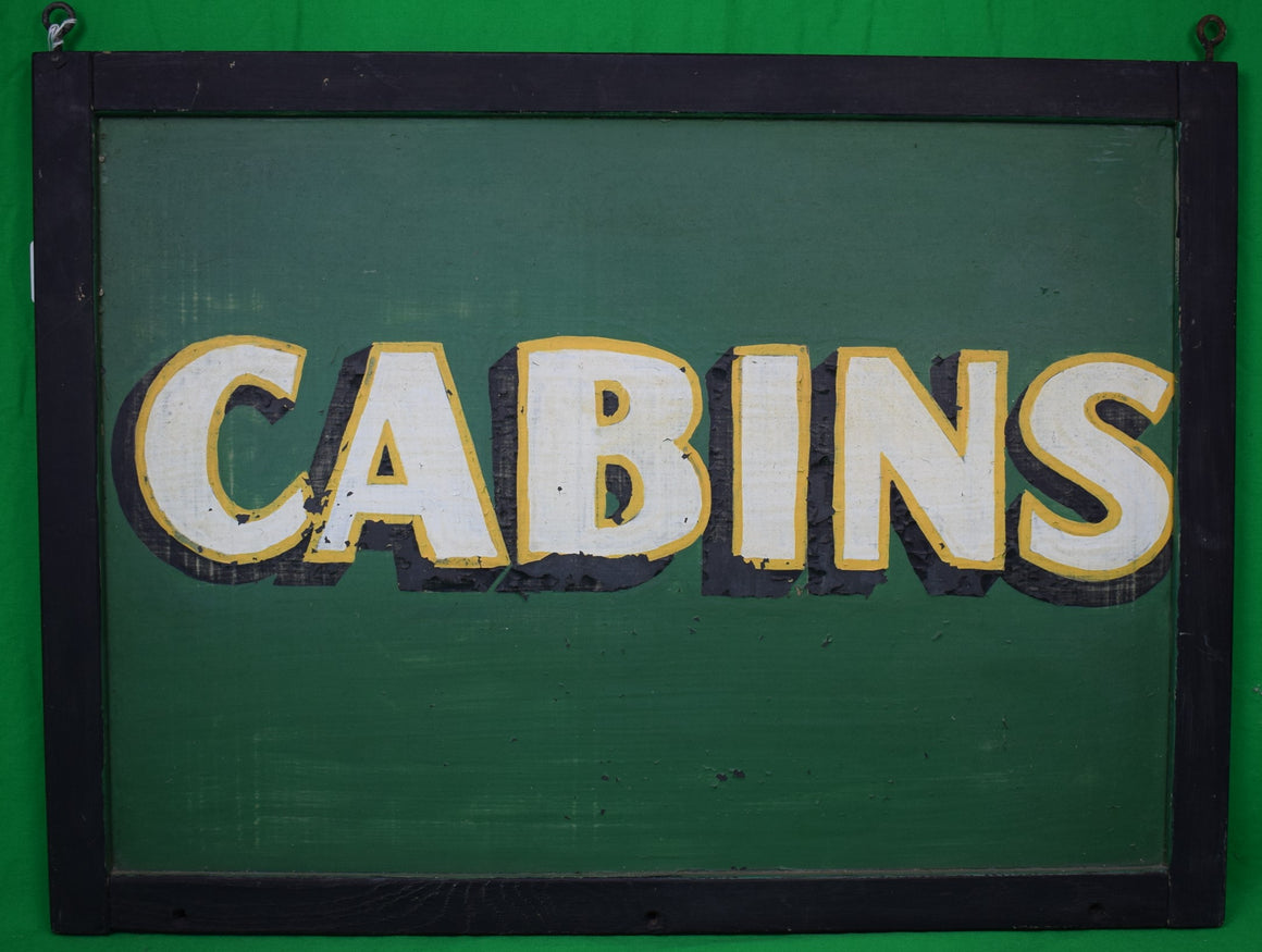 "Cabins Rustic Hand-Painted Sign On Board"