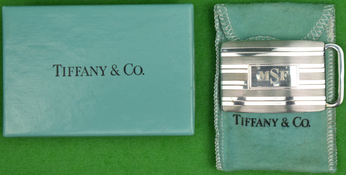 Tiffany & Co Sterling Silver 'MFS' Initials Engine-Turned Slide Belt Buckle (New in Box!) (SOLD)
