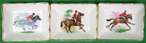 Set x 3 Brooks Brothers Fox-Hunting Ashtrays Made In England
