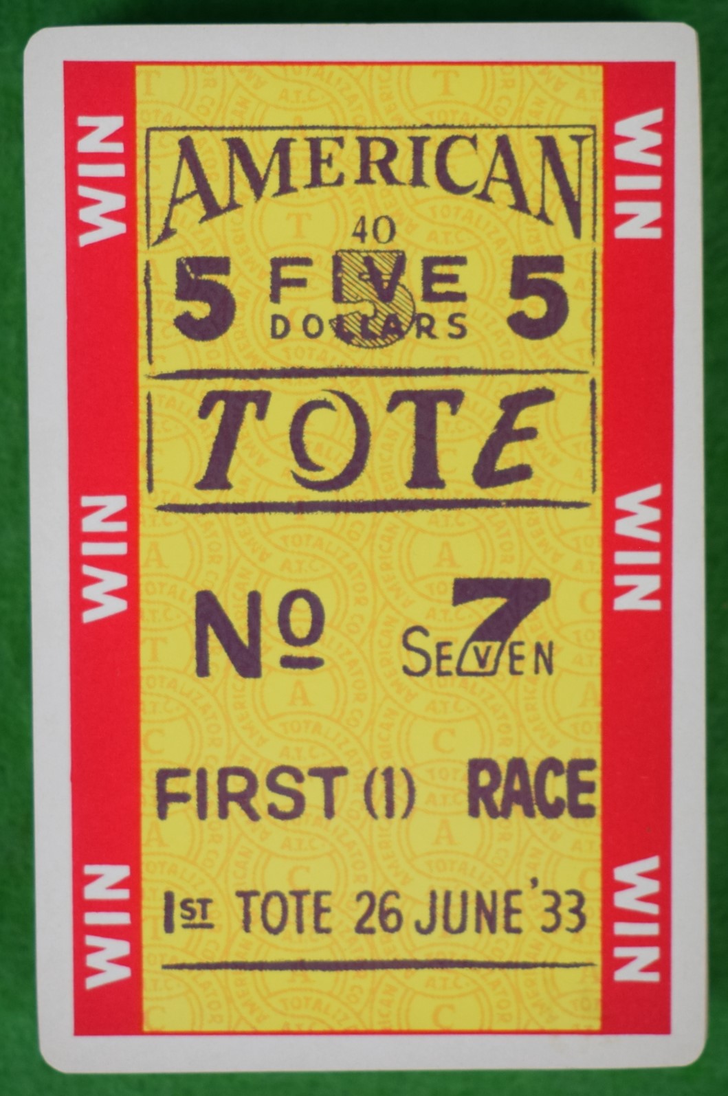 Deck x American Tote No. 7 First (1) Race Win June '33