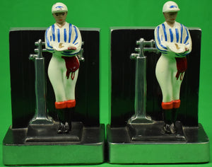 Pair Of Hand-Painted Jockey w/ Saddle Bookends