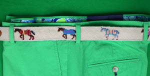 Hand-Needlepoint Belt w/ 7 Horse Blanket Motif Sz 33