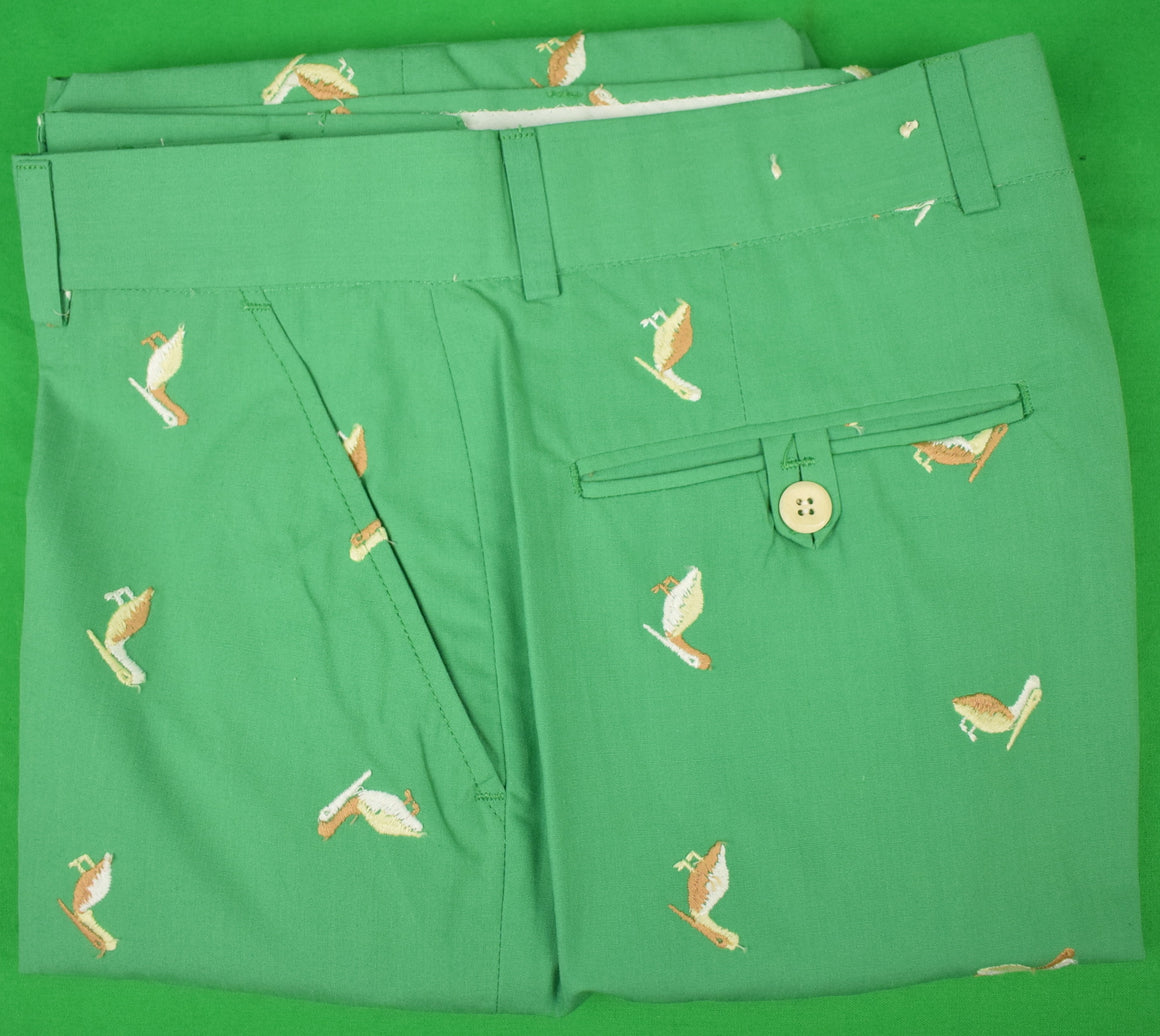 "Chipp Pelican Embroidered Green Poplin c1980s Trousers" Sz 34"W (DEADSTOCK)
