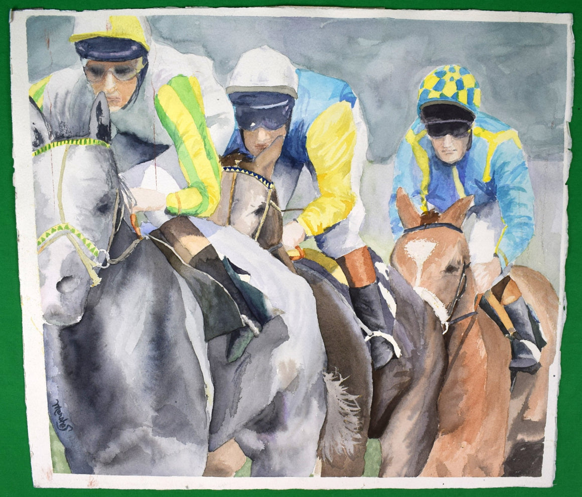 "Three English Jockeys/ Horse Racing Watercolour"