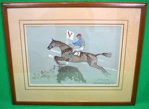 "Forbra w/ Gerald Hardy Up-Valentines 2nd Time Grand National '34" Watercolor and Gouache by Paul Brown