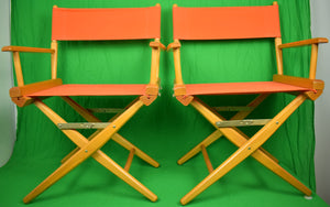 "Pair x 'Hermes' Orange Canvas Telescope Director's Chairs" (New/ Old 'Deadstock')