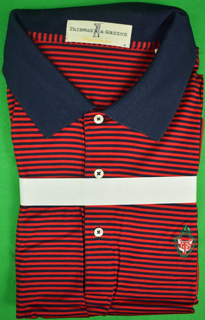 Fairway & Greene Red/ Navy Stripe Golf S/S Shirt w/ Fox Chapel Club Logo Sz: XXL