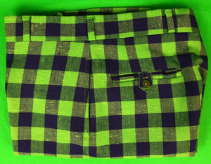 "Chipp Kelly Green/ Navy Check Irish Linen Trousers" Sz 34