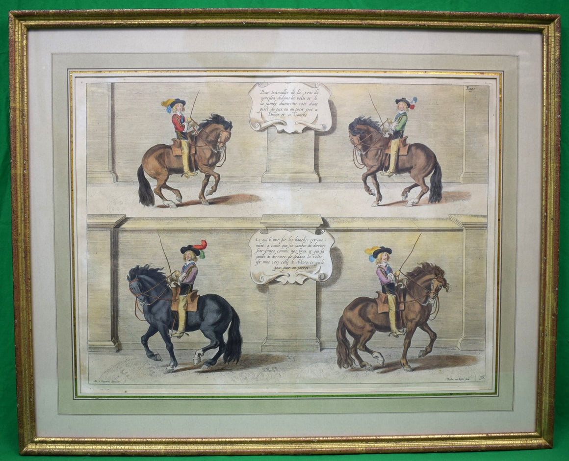 "Four Cavalier Horseman Hand-Coloured Lithograph" Plate 36.
