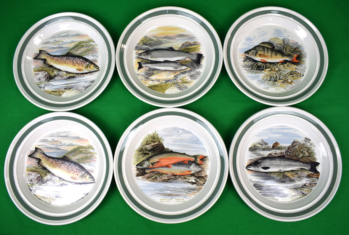 Set x 6 Dinner Plates The Compleat Angler British Fishes By AJ Lydon c1981 Portmeirion