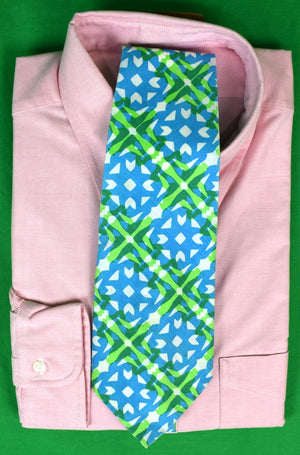 "Key West Fabrics Hand Print Blue/ Green c1970s Batik Tie"