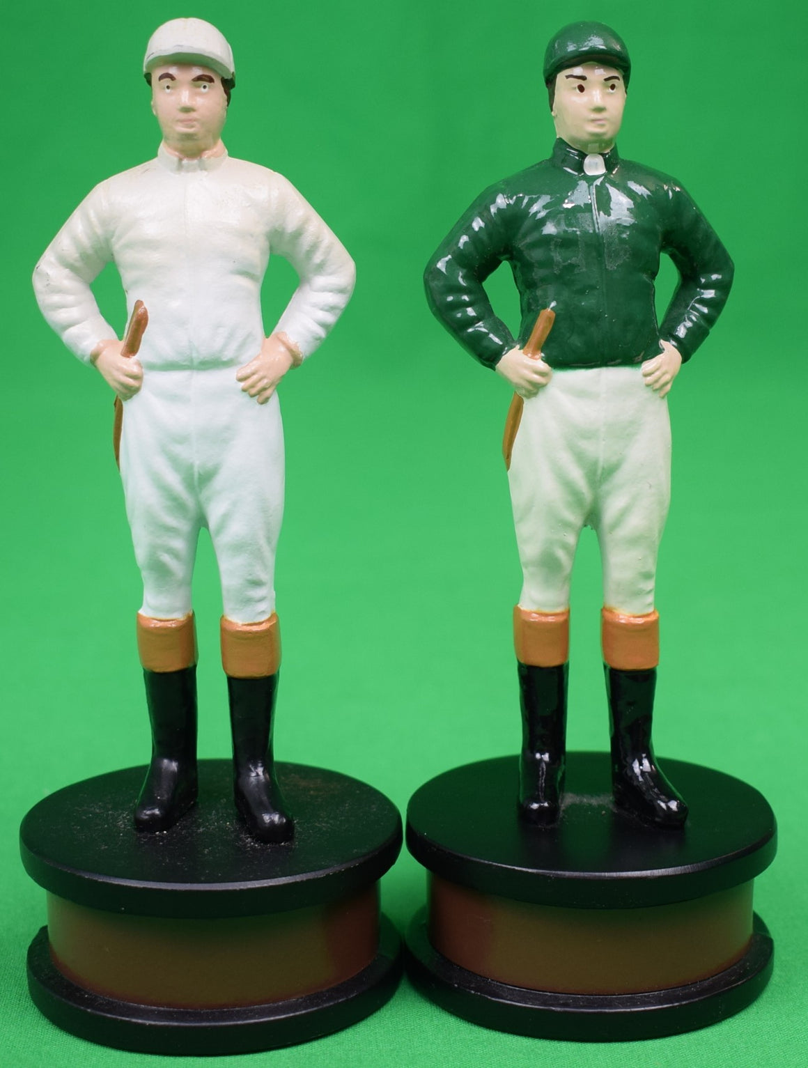 "Pair x Green & White Standing Jockey Bottle Openers"