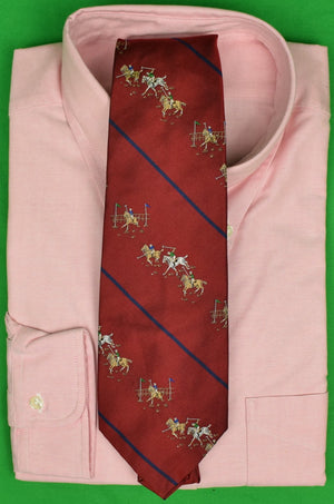 Polo by Ralph Lauren Burgundy w/ Navy Stripe Jacquard Silk Tie w/ Polo Match Motif