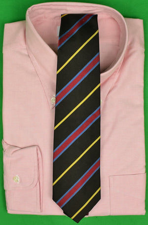 "Ben Silver English Jacquard Silk Repp Black w/ Red/ Blue & Yellow Stripe Tie"