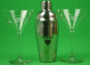"Myopia Hunt Club Martini Shaker Set w/ 2 Sterling Cut MHC Glasses" (New w/ Gift Box) (SOLD)