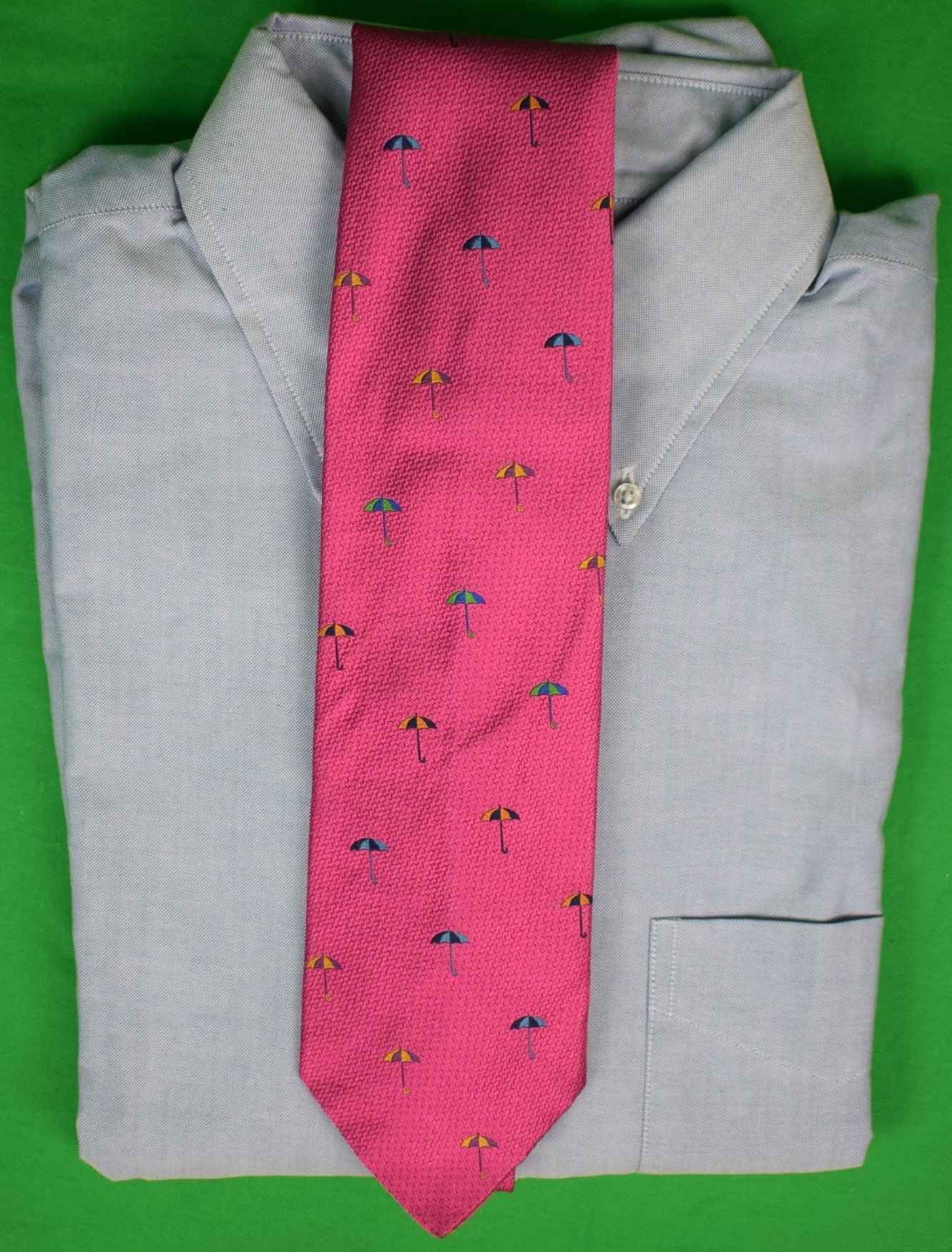 Benjamin James Raspberry Umbrella Print Woven Silk Tie